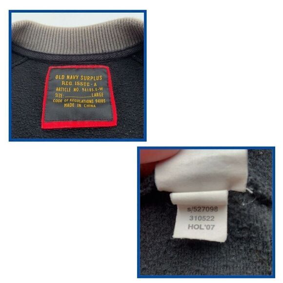 Old Navy Jacket Mens Large Black Red Surplus Reg‎ Issue Varsity Letterman Zip Up - Picture 8 of 9